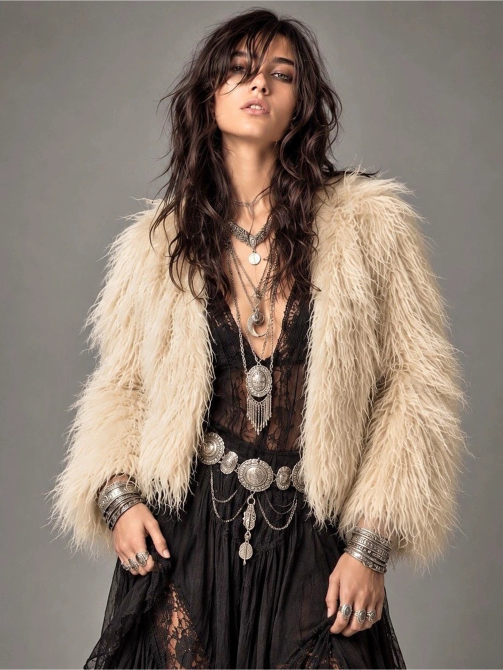 Faux Mongolian fur jacket